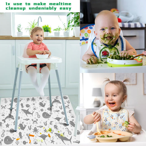 100 Pack 28"x47" Drydiet Disposable Floor Splat Mats for Under High Chair with Animals Print, Waterproof Plastic Floor