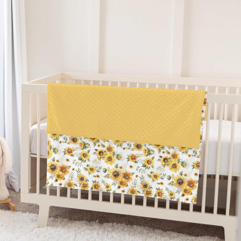 Summer 30x40 Yellow Sunflower Floral Baby Blankets for Girl Boy Boho Sunflowers Leaves Soft Mink Dotted Backing Double