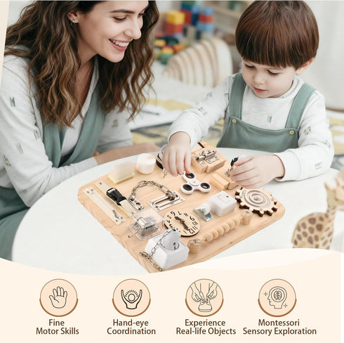 Potatomato Wooden Montessori Large Busy Board for Toddlers and Kids Sensory Activity Board Toy for Babies Boys Girls