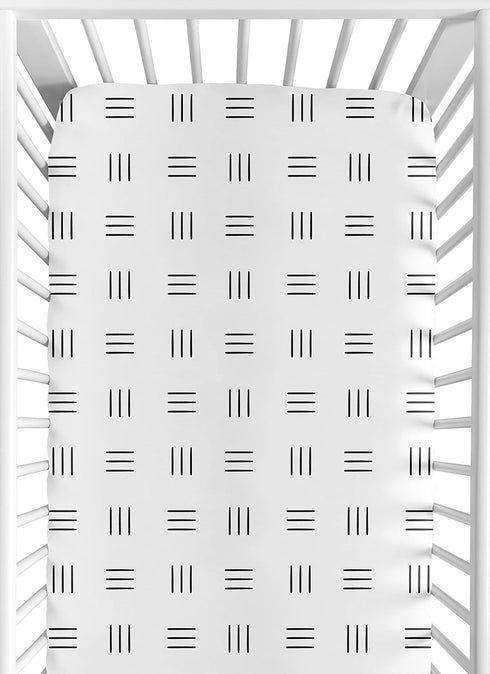 Sweet Jojo Designs Fitted Baby Crib Sheets (White and Black Boho Mudcloth)