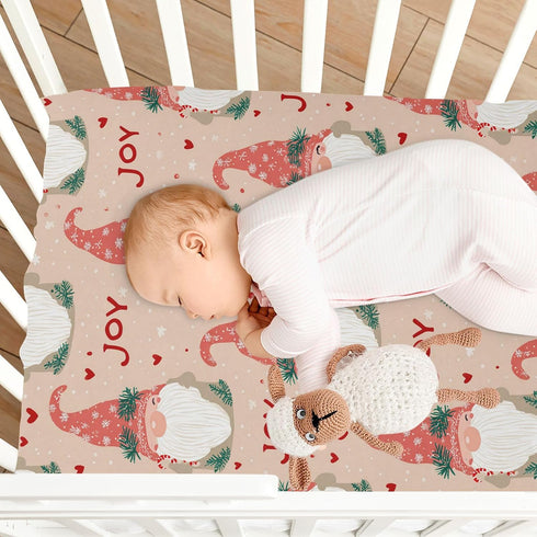 Sheet,52x28IN Pfrewn Christmas Crib Sheets for Boys Girls Gnome Cute Elf Heart Joy Fitted Crib Sheet Fits Standard Crib