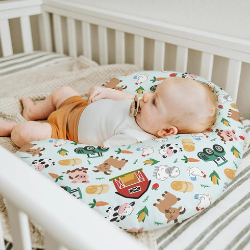 Colorful Farm Animals Baby Nursing Pillow Covers for Boy Girl Pig Cow Goat Chick Barn Tractor Nursery Feeding