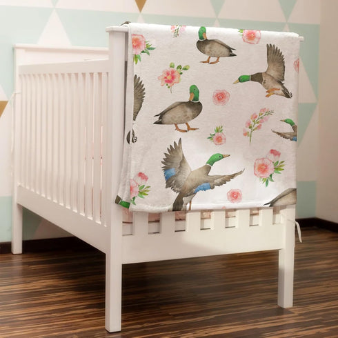 Mallard Duck Boho Floral Baby Blanket, 30x40, Soft Warm Receiving Blanket for Boys & Girls, Toddler Nursery