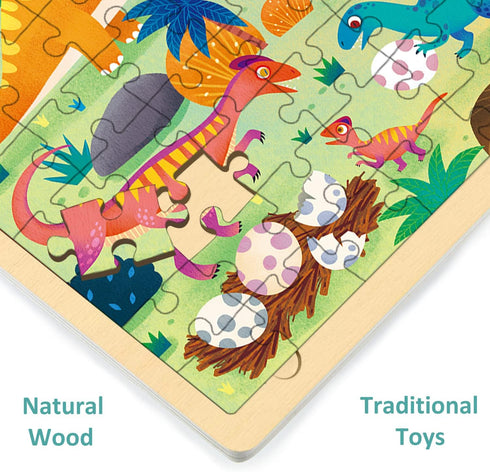 Wooden Puzzles for Kids Ages 3-5 - 100 Piece Dinosaur Jigsaw Puzzle for Ages 4-8 with Unique Pieces