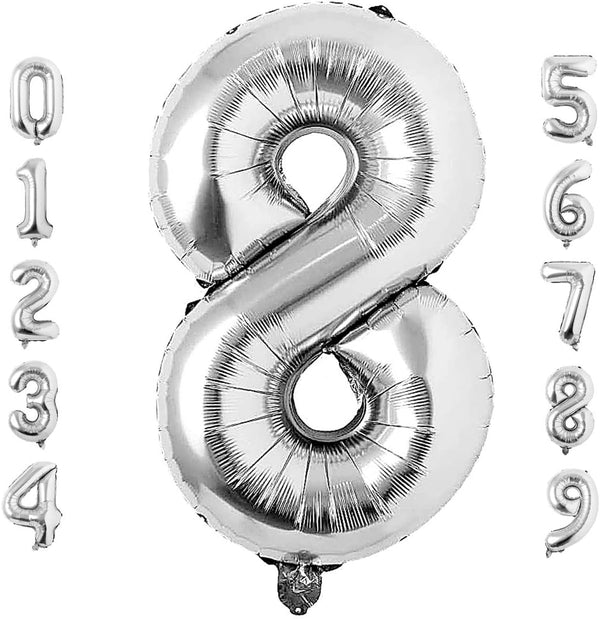 40 Inch Large Silver Number 8 Balloon – Jumbo Mylar Foil Helium Balloon for Birthday, Graduation, Wedding, Baby Shower