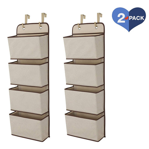 Delta Children 4 Pocket Over The Door Hanging Organizer, 2 Pack, Easy Storage Solution, Beige