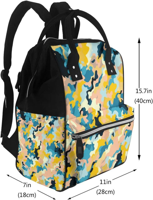 OUSIKA Backpack Daypacks Bright Colors and Yellow Camouflage Print Diaper Bag Multifunction Laptop Travel Large Nappy