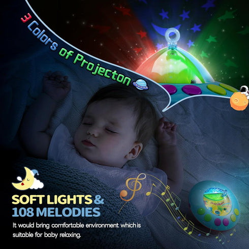 0-24 108 Baby Musical Crib Mobile with Hanging Rotating Toys, Remote Control, Lights Projector Function Music Box