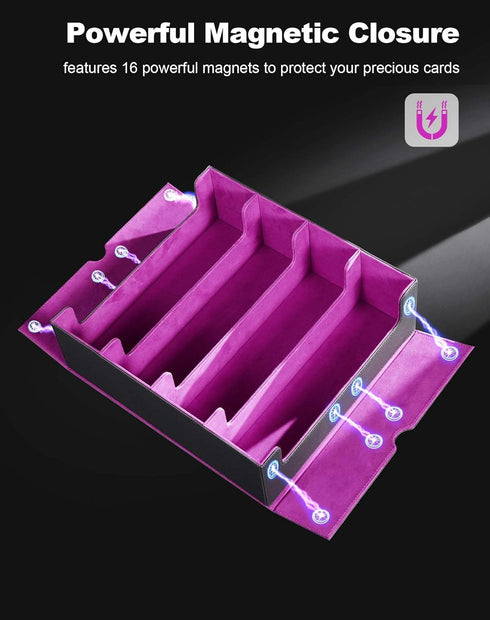 ZLCA Trading Card Storage Box - Holds 2400+ Cards, MTG Deck Box with 4 Stoppers, Black & Purple Organizer.