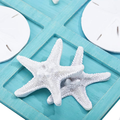 Sumind Tic Tac Toe Game - Beach House Decor Wood Coastal Board Game for Home Beach Starfish Decor (Blue)