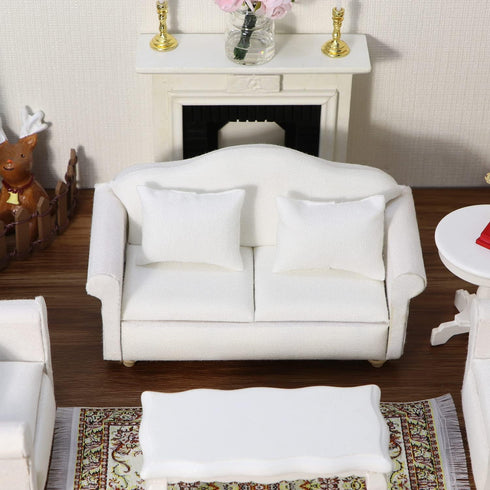 Set, Dollhouse Couch Miniature Furniture Sofa with Pillows for Living Room Desktop Decoration Fabric Sofa Mini Home