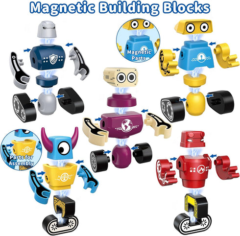 Cooldele 3-5 4-8, 36 3-8 STEM Magnetic Robot Building Toys for Kids and Pieces Transformable Stacking Robot Blocks