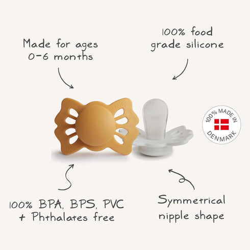 Symmetrical 0-6 FRIGG Lucky SilkySoft Silicone Baby Pacifier | Made in Denmark | BPA-Free (Cream/Blush, Months)