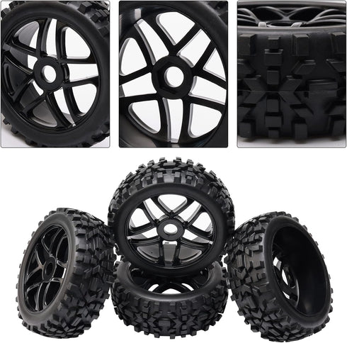 JIUWU High-Performance 4-Pack RC Off-Road 17mm Hex Rc Wheels and Tires - 1/8 Scale Rc Tires, Rc Car Wheels, Rc Vehicle Wheels & Tires Durable Construction (Black)