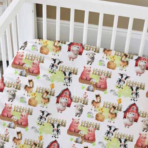 52" 28" HawSkgFub Farm Animal Life Barn Fitted Standard Crib Sheet for Baby Boy Girl, Neutral Cow Horse Pig Sheep