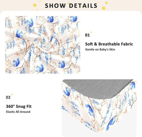 miaozhen 1 Pack 52x28 Cotton Crib Sheets for Baby Boys Girls Soft Squirrel Willow Off White Toddler Mattress Sheet
