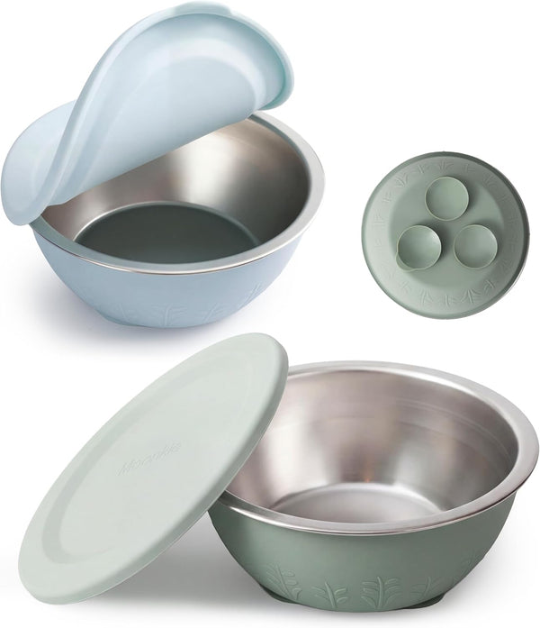 Moonkie Baby Bowls with Suction, Stainless Steel & Silicone Toddler Bowls with