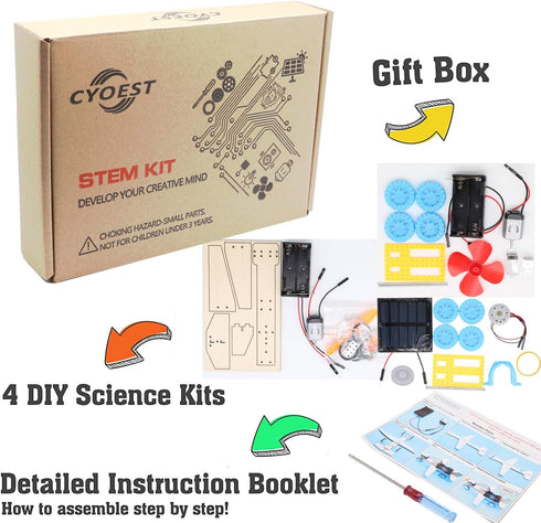 4 in 1 Solar Power & Electric Motor STEM Kits, Science Experiment Projects for Kids, DIY Educational Engineering