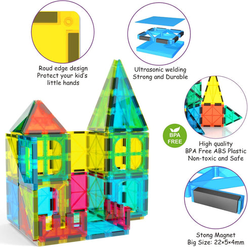 Jasonwell Magnetic Tiles, Kids Magnetic Blocks Building Sets, 3D Magnet Tile Building Toy for Educational STEM Toys for