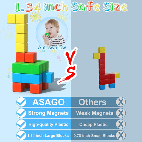 56PCS 1.34in 3D Magnetic Blocks Large, Magnetic Building Blocks, Magnetic Cubes for Toddlers, Preschool Educational
