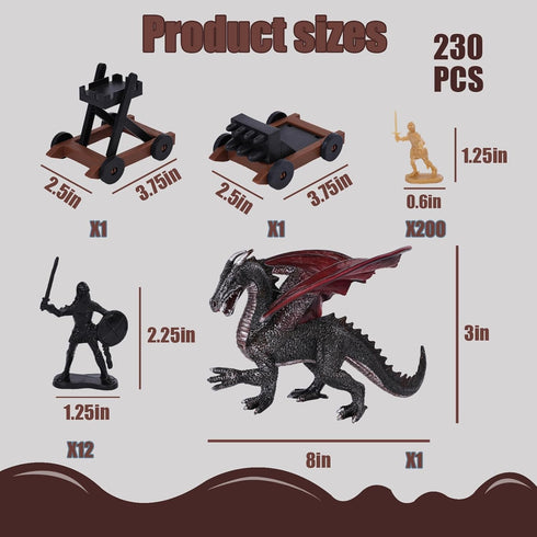 3 otters 230PCS Medieval Dragon Toy Set, Solider Army Figures Toy DIY Assembled Model Soldier Kit Miniature Playset for Kids Birthday Easter Christmas