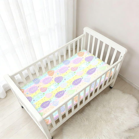 miaozhen 1 Pack 52x28 Cotton Crib Sheets for Baby Boys Girls Ultra Soft Leaves Cartoon Unisex Child Crib Sheets