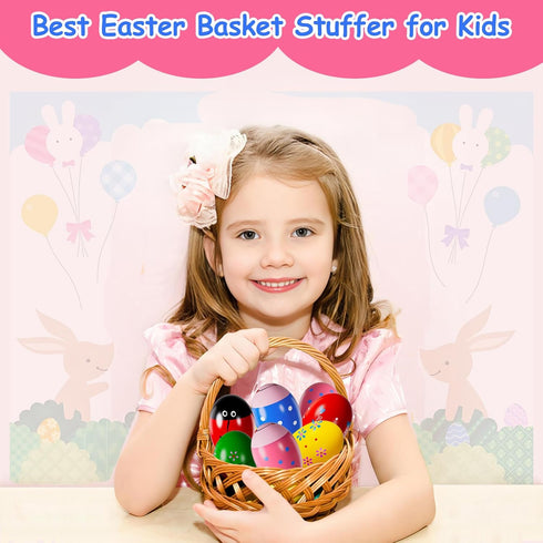 jhwsxtek 6 Pack 1-3 Easter Basket Stuffers, Eco-Friendly Woode Percussion Musical Shaker, Toddlers Stocking Stuffers