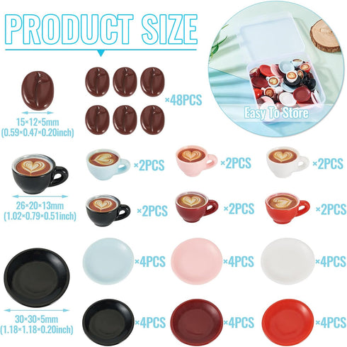 84Pcs 15-30mm Cheriswelry Miniature Coffee Mugs Resin Coffee Beans Cups Miniature Ornaments Food Kitchen Dollhouse