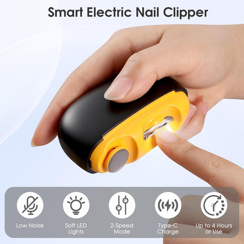 generic 2 1 Trimmer 2 in Smart Electric Nail Clipper USB Rechargeable Electric Nail with LED Light Adjustable Speeds