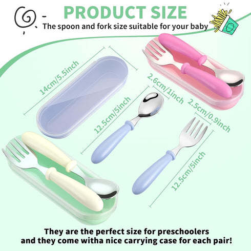 9 Pieces Toddler Utensils Stainless Steel Fork and Spoon Safe Baby Silverware Set, Kid Safe Utensils Children's Flatware Kids Cutlery Set with Round Handle for LunchBox (White, Rose Red, Blue) by Patelai