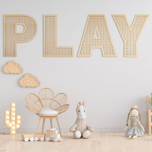 GlikCeil Set 12 15 Playroom Decor Rattan Letters x Boho Wall Signs for Bedroom Large Wooden Rattan Letters for Toddler