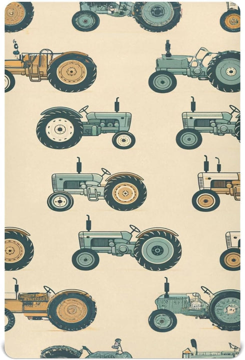 YANENDIE Vintage Tractors Crib Sheets - Boys & Girls Cotton Crib Sheet for