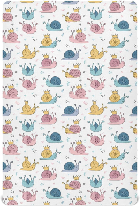 Vdsrup Crib Sheets for Boys Girl Cute Snails Neutral Mini Crib Mattress Sheets