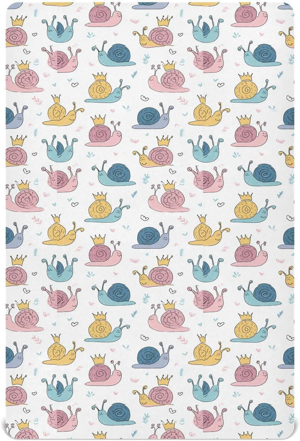 Vdsrup Crib Sheets for Boys Girl Cute Snails Neutral Mini Crib Mattress Sheets