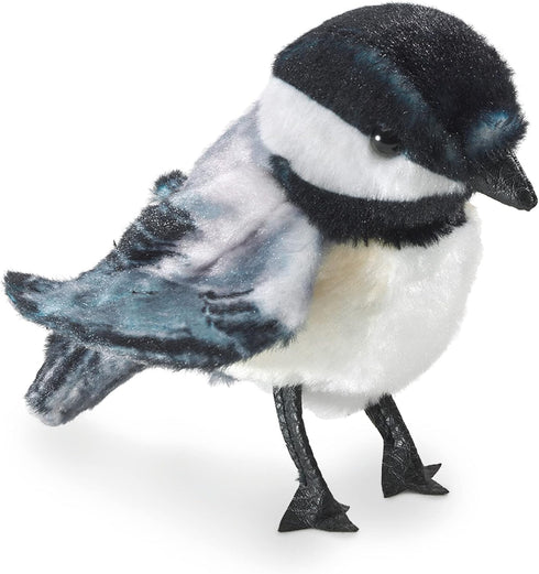 Folkmanis Mini Chickadee Finger Puppet | White, Black, Gray