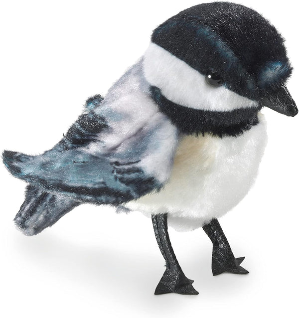 Folkmanis Mini Chickadee Finger Puppet | White, Black, Gray