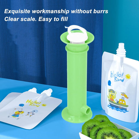 7pcs Reusable Food Pouch Maker Set, Pure Color Toddler Fruit Squeeze Puree Filler, Green