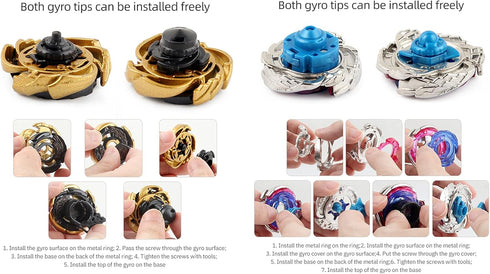 Gyros 6 Pieces Pack, Battling Tops Metal Fusion Starter Set with Stickers and Two Launchers for Kids Age 6+