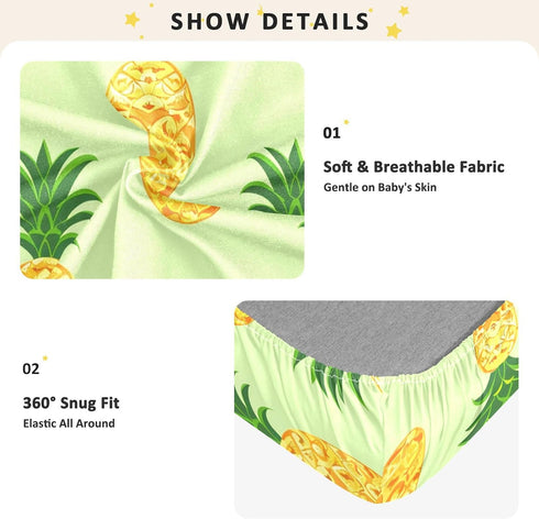 Bseiialft 52 28 Pineapples Green Leaves Crib Sheets for Boys Girls Soft and Breathable Cotton Baby Sheets for Standard