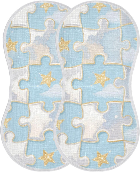 tplaotee 22x11in Cute Silver Jigsaw Puzzle Cotton burping Cloths Soft Touch Baby wash Cloth for Babies Girls and Boys