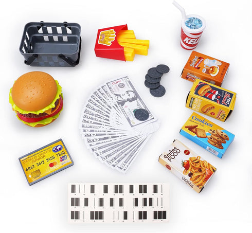 FS Toy Cash Register for Kids, True Barcode Scanner & Calculator, Pretend Play Shopping Set for Ages 3-8