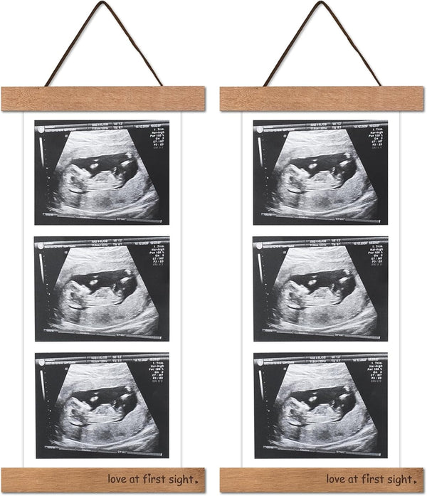 Zyeco 2 Pcs Sonogram Picture Frame, Wooden Magnetic Ultrasound Picture Frame for Refrigerator