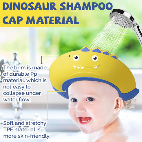 Baby Shower Cap Shield, Visor Hat for Eye and Ear Protection, Cute Dinosaur Shape for Kids, Yellow