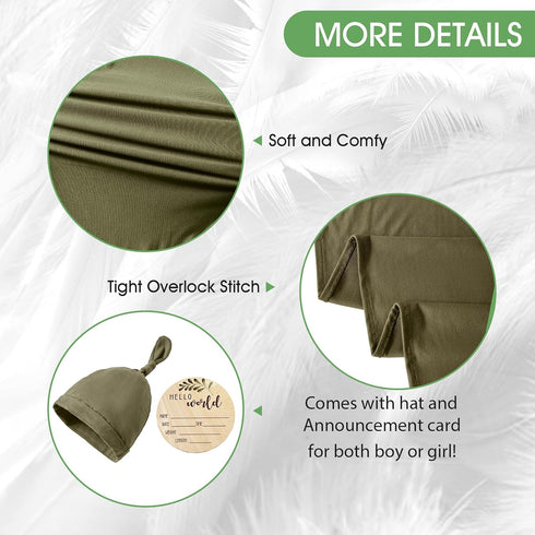 Set 35"*35"(Olive) Newborn Swaddle Blanket with Hat Beanie Newborn Photography Wraps Hospital Receiving Blankets
