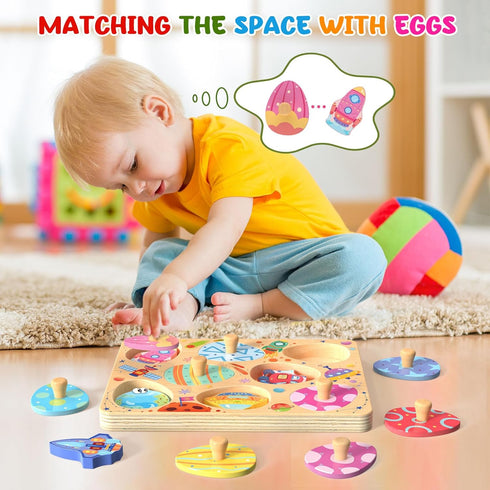 8 Zeoddler Wooden Puzzles for Toddlers, Pcs Space Matching Egg Puzzle, Solar System for Kids, Montessori Toys for Boy