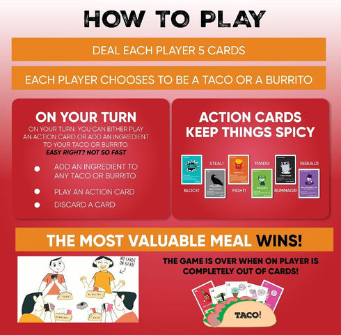 Taco vs Burrito Family Board Games for Kids 6-8, 8-12 & Up - Fun Travel Card Games for Everyone