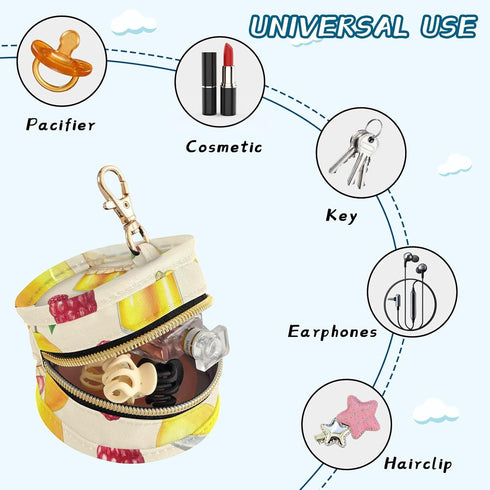 Jam Round Pacifier Storage Case with Zipper, Portable Pacifier Case for Travel, Diaper Bag & Purse, Pacifier Container