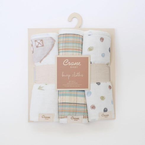 Set, 3-pc. 100% Crane Baby Burp Cloths Charlie Farmhouse Tractor Collection, Soft Cotton Muslin Burp Cloths for Baby