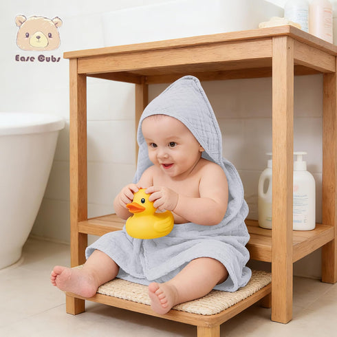 Ease Cubs 3-Pack 100% Slate,32" 32") Muslin Hooded Baby Towels, Cotton, Ultra-Soft & Absorbent Baby Bath Towels