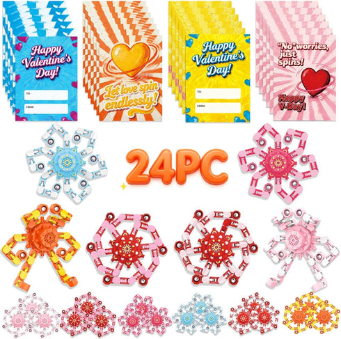 YIZER 24PC Valentines Cards for Kids with 24PC Fidget Spinner,Funny Sensory Fidget Toys